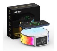 Smiling Shark Despertador Luz, Reloj Lámpara de Noche Cargador Inalámbrico con Control Táctil 3 Luz Cálida y RGB Modo Luces Nocturna Despertador Carga con Pantalla LCD para Adorno Habitación