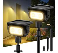 Smiling Shark Luces Solares Exterior Jardin, Focos LED Exterior Solares con Sensor de Movimiento 4 Modos & 2 Montaje IP65 Lamparas Solar Exterior Jardin para Patio Terraza (2, Blanco Cálido)