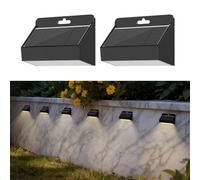 Smiling Shark Luces Solares LED Exterior, Aplique Solar Exterior IP65 Impermeable Lámpara Solar de Pared para Jardín Valla Jardín Escaleras Patio Terraza, Blanco Cálido (2 Piezas)