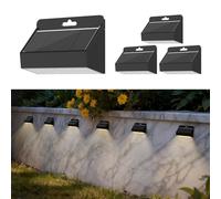 Smiling Shark Luces Solares LED Exterior, Aplique Solar Exterior IP65 Impermeable Lámpara Solar de Pared para Jardín Valla Jardín Escaleras Patio Terraza, Blanco Cálido (4)