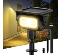 Smiling Shark Luz Solar Exterior Jardin, Foco LED Exterior Solar con Sensor de Movimiento 4 Modos & 2 Montaje IP65 Lampara Solar Exterior Jardin para Patio Terraza (1, Blanco Cálido)
