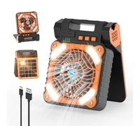 Smiling Shark Ventilador de Camping con LED, 6000mAh Batería Recargable 90° Plegable Solar Ventilador de acampar con luz 4 Velocidades & Power Bank Portátil Camping Fan with Light para Pescar Viajar