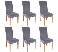 Smiry Juego de 6 Fundas elásticas de Terciopelo para sillas de Comedor, Suaves, extraíbles, Color Gris Plateado