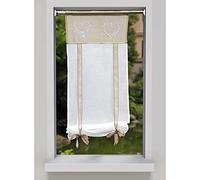 SMITHOOM 1 Panel Cortina Diseño de Corazón Bordado Translúcida Persianas Romano para Cocina Sala de Estar Balcón Baño, Caqui, 45x90cm