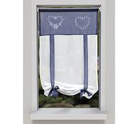 SMITHOOM 1 Panel Cortina Diseño de Corazón Bordado Translúcida Persianas Romano para Cocina Sala de Estar Balcón Baño, Azul, 45x120cm