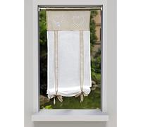 SMITHOOM 1 Panel Cortina Diseño de Corazón Bordado Translúcida Persianas Romano para Cocina Sala de Estar Balcón Baño, Caqui, 60x120cm