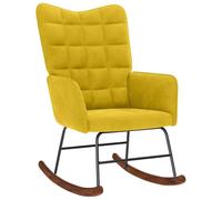 smnyxs - Sillón mecedora de terciopelo amarillo con estructura de madera y | Asiento acolchado, reposabrazos cómodos, rieles largos estables, patas de madera natural, uso salón dormitorio oficina