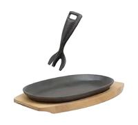 Smooth Cast Iron Skillet with Wooden Tray Handle Nonstick Cookware | Frying Cooking Pan Skillet for Home Restaurant Kitchen Indoor BBQ Camping Party Oven Fish Bacon Meat