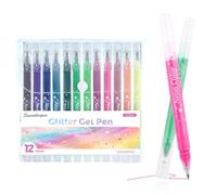 SMOOTHERPRO Bolígrafos de gel con purpurina | Paquete de 12 | Punta de 1,0 mm | Bolígrafo de gel con purpurina | Para libros de colorear tarjetas diarios manualidades dibujo (GLP012C) | 12 Colores