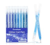 SMOOTHERPRO Bolígrafos de gel con purpurina | Paquete de 8 | Punta de 1,0 mm | Bolígrafo de gel con purpurina azul | Para libros de colorear tarjetas diarios manualidades (GLP008B) | Serie Azul