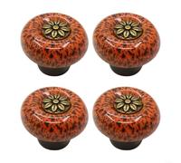 SMZhomeone 4 manijas de cerámica retro para gabinete, pomos redondos vintage con base de aleación de zinc, tiradores de tornillo de 25 mm para decoración de muebles de cocina y dormitorio (naranja)