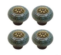 SMZhomeone 4 manijas de cerámica retro para gabinete, pomos redondos vintage con base de aleación de zinc, tiradores de tornillo de 25 mm para decoración de muebles de cocina y dormitorio (azul)