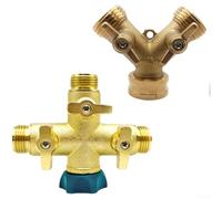 SMZhomeone Kit de tubería de agua de cobre divisor de manguera de 3 vías, mango giratorio de 360 grados, accesorios de rosca doble, flujo simultáneo para jardín, lavado de coches, limpieza al aire