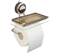 SMZhomeone Soporte de madera para papel higiénico montado en la pared con estante, ventosa de acero inoxidable 304 sin taladro, bandeja extraíble, borde liso, acabado de nogal para baño, cocina (A)
