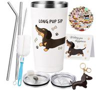 SneiDr Perro Salchicha Regalo 20oz Taza Térmica de Café de Perro Salchicha | Pajita Tapa Pegatinas Llavero Tarjetas de Felicitación Regalo para Amantes de los Perros Salchicha Hombres Mujeres Cumpleaños