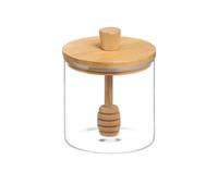 SNOWDVANCE Tarro de Miel de Vidrio Transparente con Tapa y Palo de Bambú - 500 ml - Frasco Hermético para Almacenar Miel y Condimentos