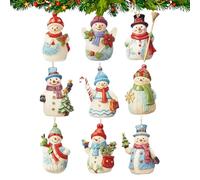 Snowman Ornament, 9 piezas Colgantes Set, Wooden Figuras Colectibles, Holiday Craft Colgantes, Festive Decor Accents for Patio, Garden, Home, Kitchen, Wall, Window, Party, Outdoor, Decorations