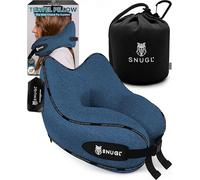 SNUGL Almohada de Viaje Ergonómica - Cojín Cuello Viaje de Espuma Viscoelástica | Almohada Cervical con Bolsa de Transporte para Coche y Avión | (Azul - Adulto Pequeño)