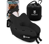 SNUGL Almohada de Viaje Ergonómica - Cojín Cuello Viaje de Espuma Viscoelástica | Almohada Cervical con Bolsa de Transporte para Coche y Avión | (Negro - Adulto Regular)