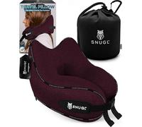 SNUGL Almohada de Viaje Ergonómica - Cojín Cuello Viaje de Espuma Viscoelástica | Almohada Cervical con Bolsa de Transporte para Coche y Avión | (Rojo Oscuro - Adulto Regular)