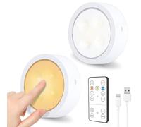 SOAIY 2 SETS Luces LED Adhesiva Recargables, Foco LED Inalámbrico con Mando a Distancia, 3 Colores Regulables y Función de Temporizador, Lámpara para Armario Cama Cocina