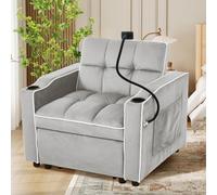 SoarFlash Sofá-Cama Extensible 3 en 1 Sillón Reclinable Individual Forrado, Bolsillo Lateral, Porta-Tazas y Porta-Teléfono Espacios pequeños，83 x 167 x 76 cm, Gris Claro