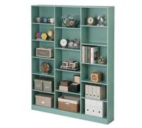 Soayone Estantería 188cm Verde Salvia 17 Compartimentos, Librería Grande Madera Estilo Boho, Mueble Almacenaje Estrecho Ahorro Espacio para Plantas, Porta CD DVD Kit Antivuelco, 149x23.5x188cm