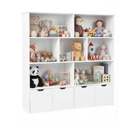 Soayone Estantería Infantil Librería con 4 Cajones Blanco | 125.5x33x118 cm 7 compartimentos 4 cajones con ruedas para niños niñas habitación baja montessori blanco
