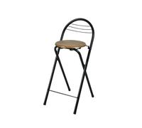 Soayone Taburete Alto Plegable con Respaldo Silla Alta Cocina Asiento 61cm | Silla Plegable Cocina con Asiento Efecto Madera y Estructura Metálica Negro Estable para Cocina, Barra e Isla Central