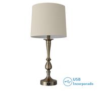 Fabrilamp Lámpara de sobremesa Khalifa 1xE27 Cuero 60´5x28x28 cm Puerto USB