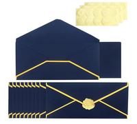 Sobres de negocios con borde de oro de V-Flap, 30 paquetes de invitación Sobres de envío de negocios con pegatinas de oro para facturas, cheques, envío de cartas (Azul)