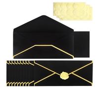 Sobres de negocios con borde de oro de V-Flap, 30 paquetes de invitación Sobres de envío de negocios con pegatinas de oro para facturas, cheques, envío de cartas (Negro)