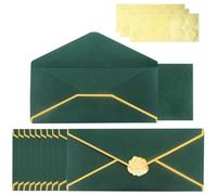 Sobres de negocios con borde de oro de V-Flap, 30 paquetes de invitación Sobres de envío de negocios con pegatinas de oro para facturas, cheques, envío de cartas (Verde)