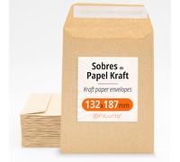 Sobres de Papel Kraft con Tira de Silicona para Invitaciones o Bolsitas de regalo de invitados en Bodas, Comuniones o Bautizos. Sobres para joyas o semillas - Ofituria (132x187mm, 200 sobres)