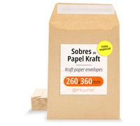 Sobres de Papel Kraft con Tira de Silicona para Invitaciones o Bolsitas de regalo de invitados en Bodas, Comuniones o Bautizos. Sobres para joyas o semillas - Ofituria 260x360 200 sobres