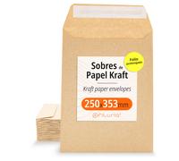 Sobres de Papel Kraft, Sobres para Documentos, Regalos, Invitaciones Boda y Envíos, Bolsas de Papel Resistentes, Versátiles para Todas las Ocasiones, Folio Prolongado - Ofituria (250x353, 200 uds)