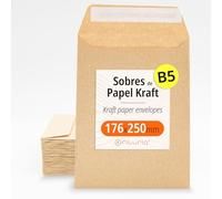 Sobres de Papel Kraft, Sobres para Documentos, Regalos, Invitaciones de Boda y Envíos, Bolsas de Papel Resistentes, Versátiles para Todas las Ocasiones, Tamaño B5 - Ofituria (176x250, 50 uds)