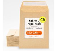 Sobres de Papel Kraft, Sobres para Documentos, Regalos, Invitaciones de Boda y Envíos, Bolsas de Papel Resistentes, Versátiles para Todas las Ocasiones, Tamaño C5 - Ofituria (162x229, 100 uds)