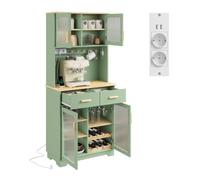 SoBuy Alacena de Cocina con 2 Tomas de Corriente y Puertos USB 80×40×180 cm | Armario alto con iluminación LED, botellero y puertas de cristal, para rincón de café y cocinas pequeñas, MDF, FSB108-E-GR