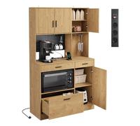SoBuy Alacena de Cocina con 3 enchufes 2 USB y LED de 2 Modos 100×40×170 cm | Armario cocina con panel perforado, baldas regulables y portacopas, MDF/PB, para cocina y comedor, FSB98-L-E-N