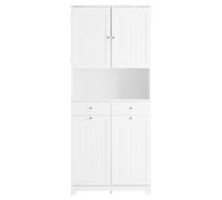 SoBuy Armario Alto Baño Blanco MDF con 2 Cestos, 2 Cajones y Estante Abierto 98x43x14cm White