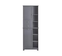 SoBuy Armario Alto de Baño con Cesto para Ropa Sucia Mueble Columna Multifuncional con 1 Puerta 6 Estantes y 2 Cajones Gis 60 x 37 x 170 cm BZR104-DG ES