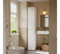 SoBuy Armario alto estrecho para baño blanco moderno con 2 puertas y 6 cajones, mueble de almacenamiento Armario BZR243-W