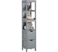 SoBuy: Armario alto para baño, estantería para baño con almohadilla para los pies, color gris, 30x30x145 cm (ancho x profundidad x alto), con 2 cajones