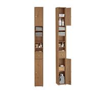 SoBuy: Armario alto para baño, ideal para espacios pequeños, con estantes ajustables. Estrecho y funcional, perfecto para colocar cerca del lavabo. Color marrón. Modelo: BZR34-II-PF