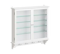 SoBuy Vitrina de Pared Blanca con Puertas de Cristal y Estantes Ajustables, Mueble Suspendido para Exhibir y Organizar FSB114-E-W