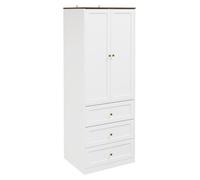 SoBuy Armario con Cajones y Puertas, Blanco, Estilo Moderno Sección superior con dos puertas y barra para colgar KSB04-W