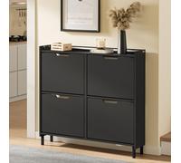 SoBuy Armario zapatero negro con 4 puertas abatibles de MDF, 99,8×46,6×93 cm Black