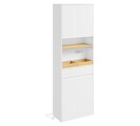 SoBuy Armario de baño alto blanco con cajón, estante y cesta extraíble, con enchufes integrados Sección superior BZR241-E-W