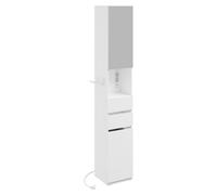 SoBuy Armario de baño alto con espejo, enchufe y cajones, blanco Armario alto y estrecho con puerta superior con BZR240-E-W